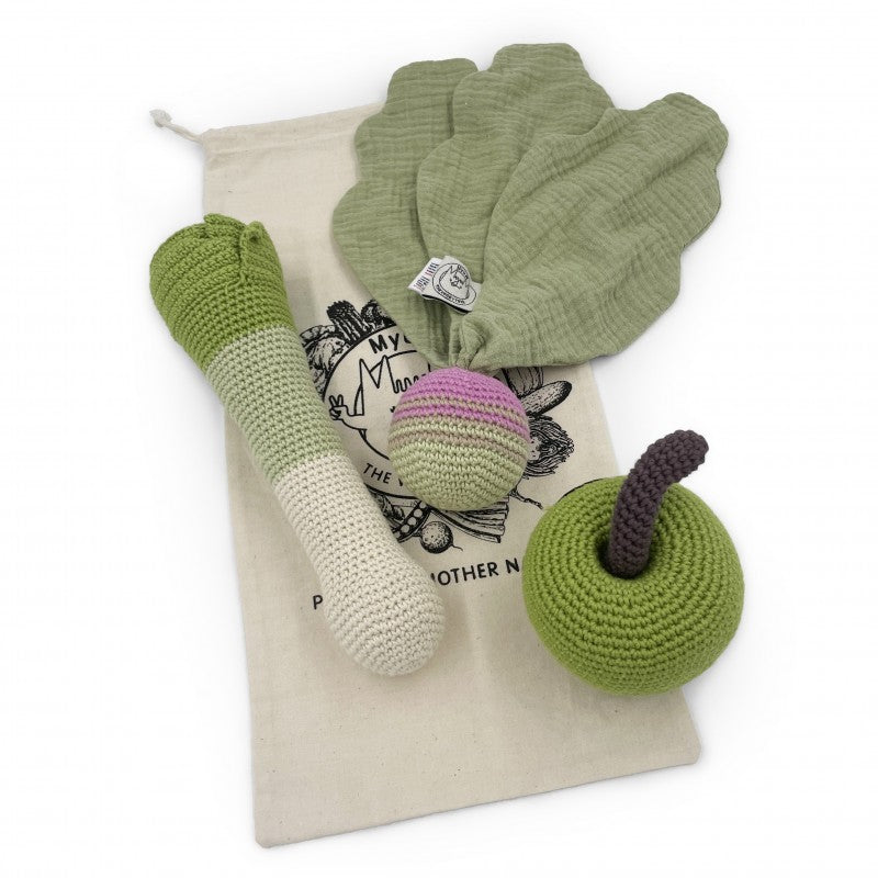 Coffret Green Veggy 🌍 hochets et doudou en crochet 100 coton bio MyUM.fr