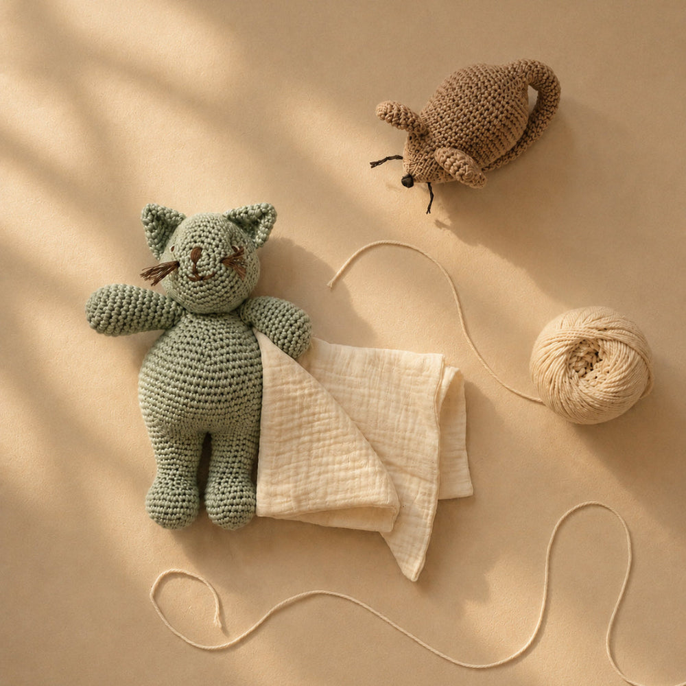 Doudou Peluche Chat en crochet 100% coton bio