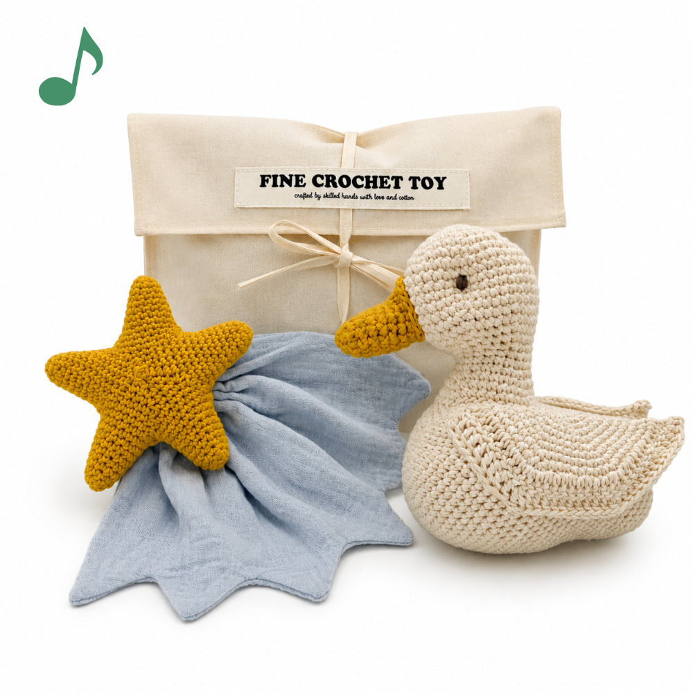 offret cadeau boite a musique canard et doudou étoile crochet  pour bebe