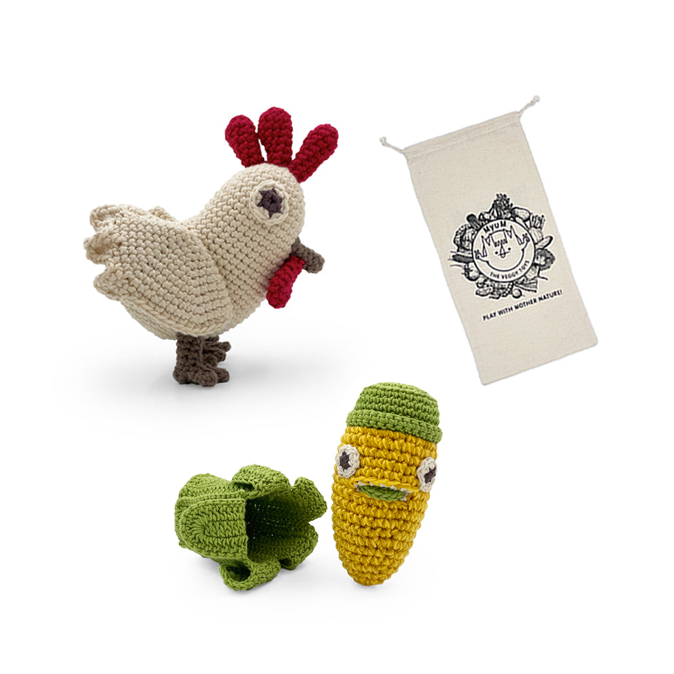 Gift Box Chicken and Corn Rattle 🌽👀🐓