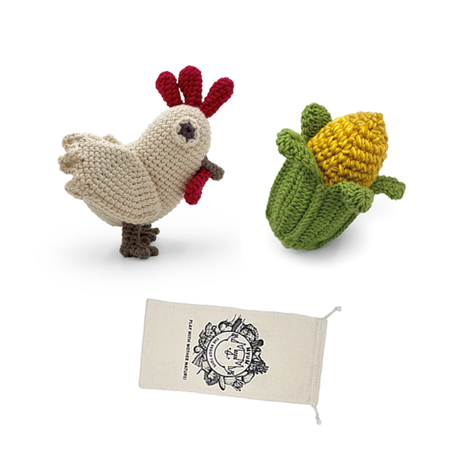 Coffret Poupoule 🌽🐓 hochets en crochet 100% coton bio