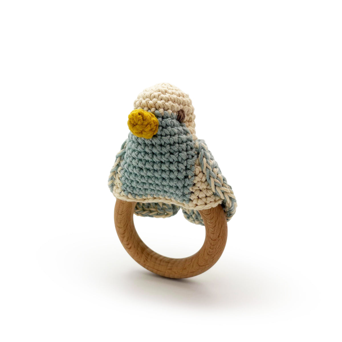 Teether Mésange Bleue en crochet 100% coton bio