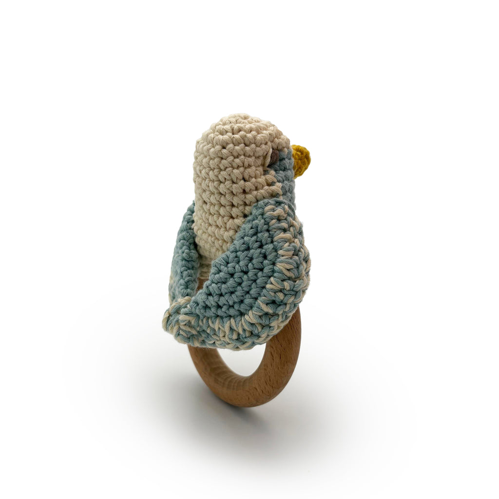 Teether Mésange Bleue en crochet 100% coton bio