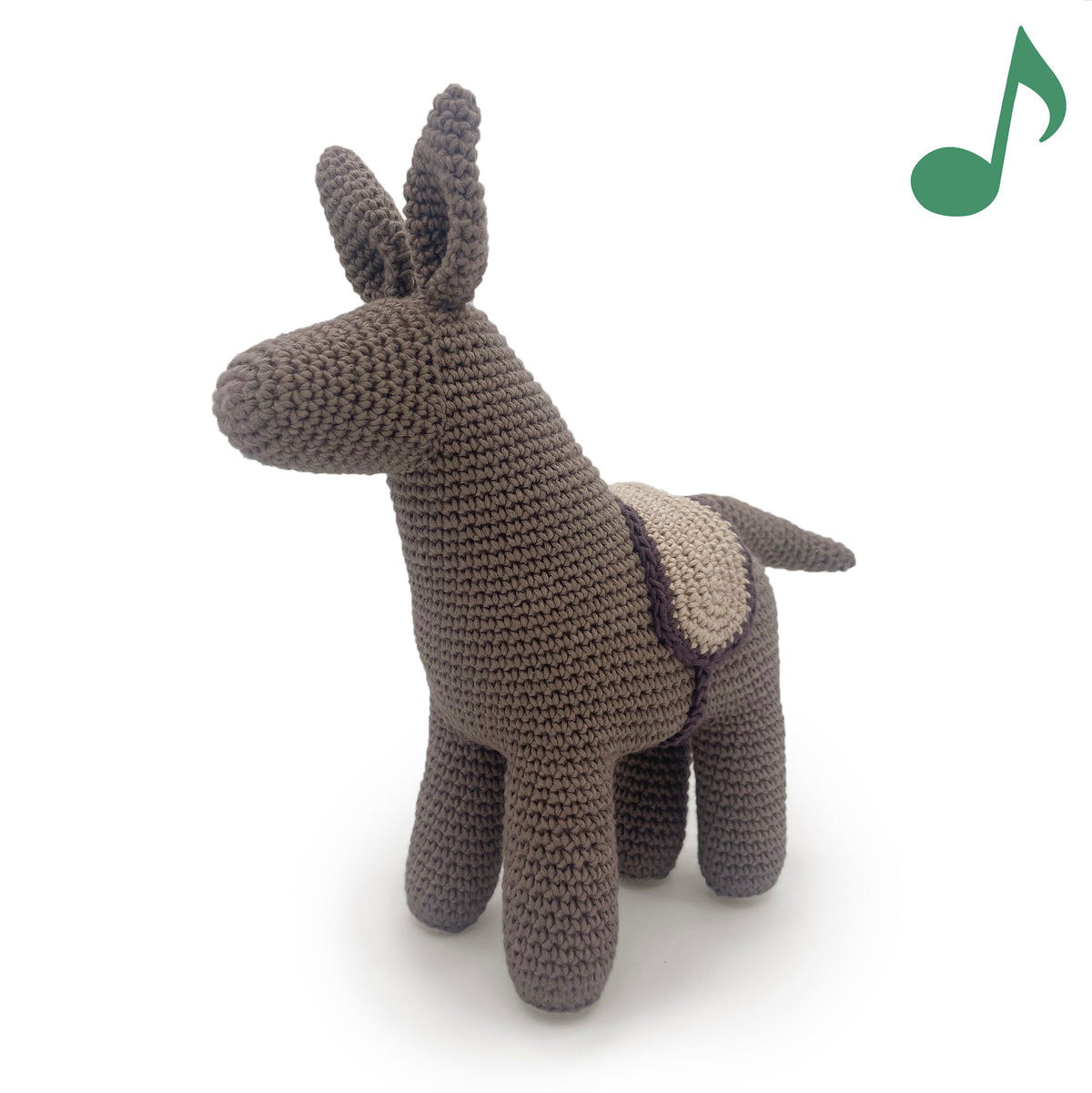 Coffret Donkey 🥕🫏 hochet et boite à musique en crochet 100% coton bio