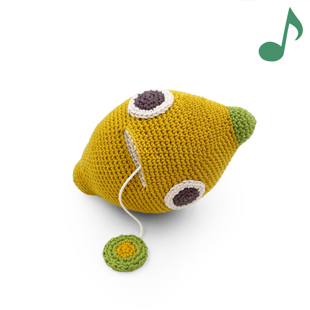 boite à musique pour bébé en crochet citron