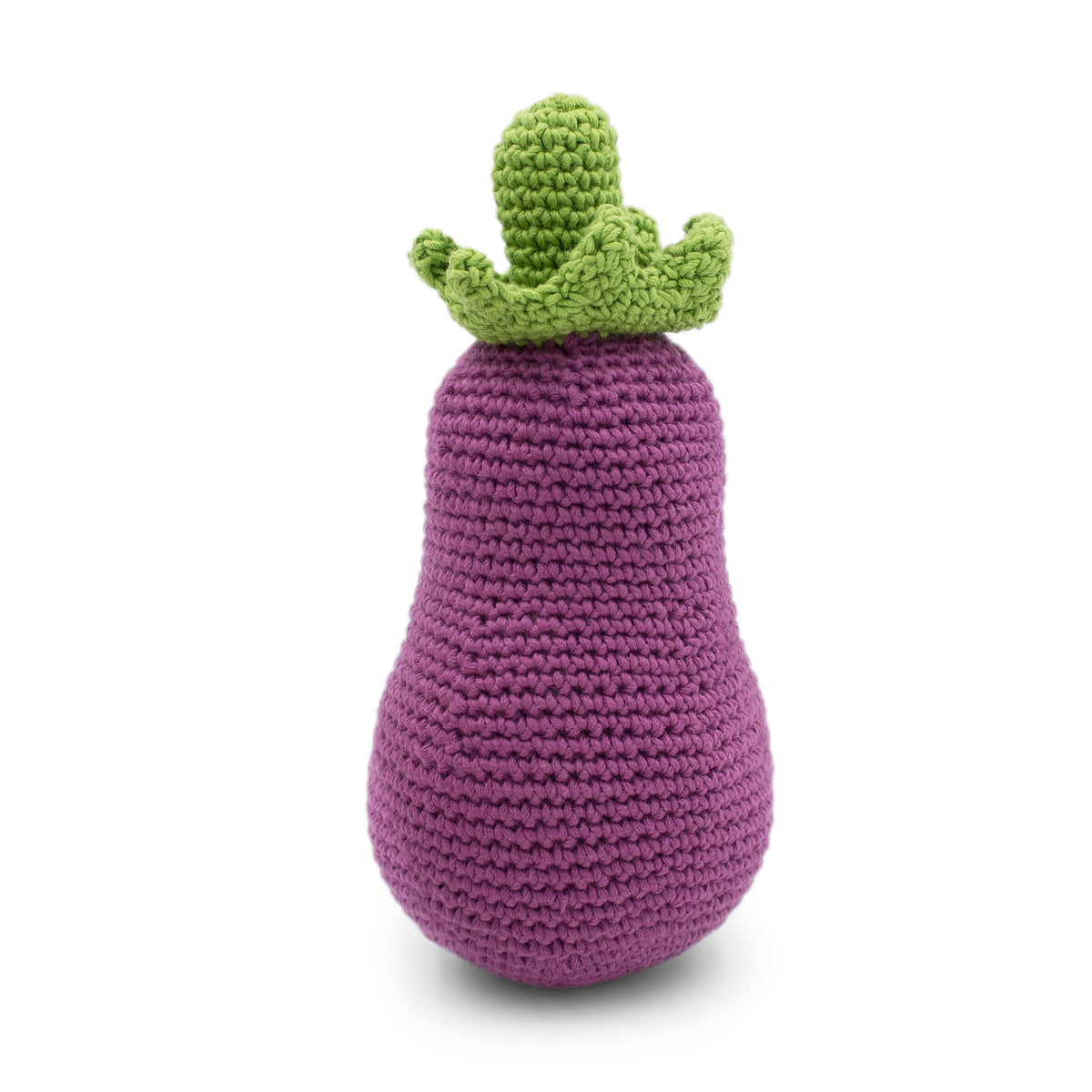 hochet pour bébé en crochet aubergine