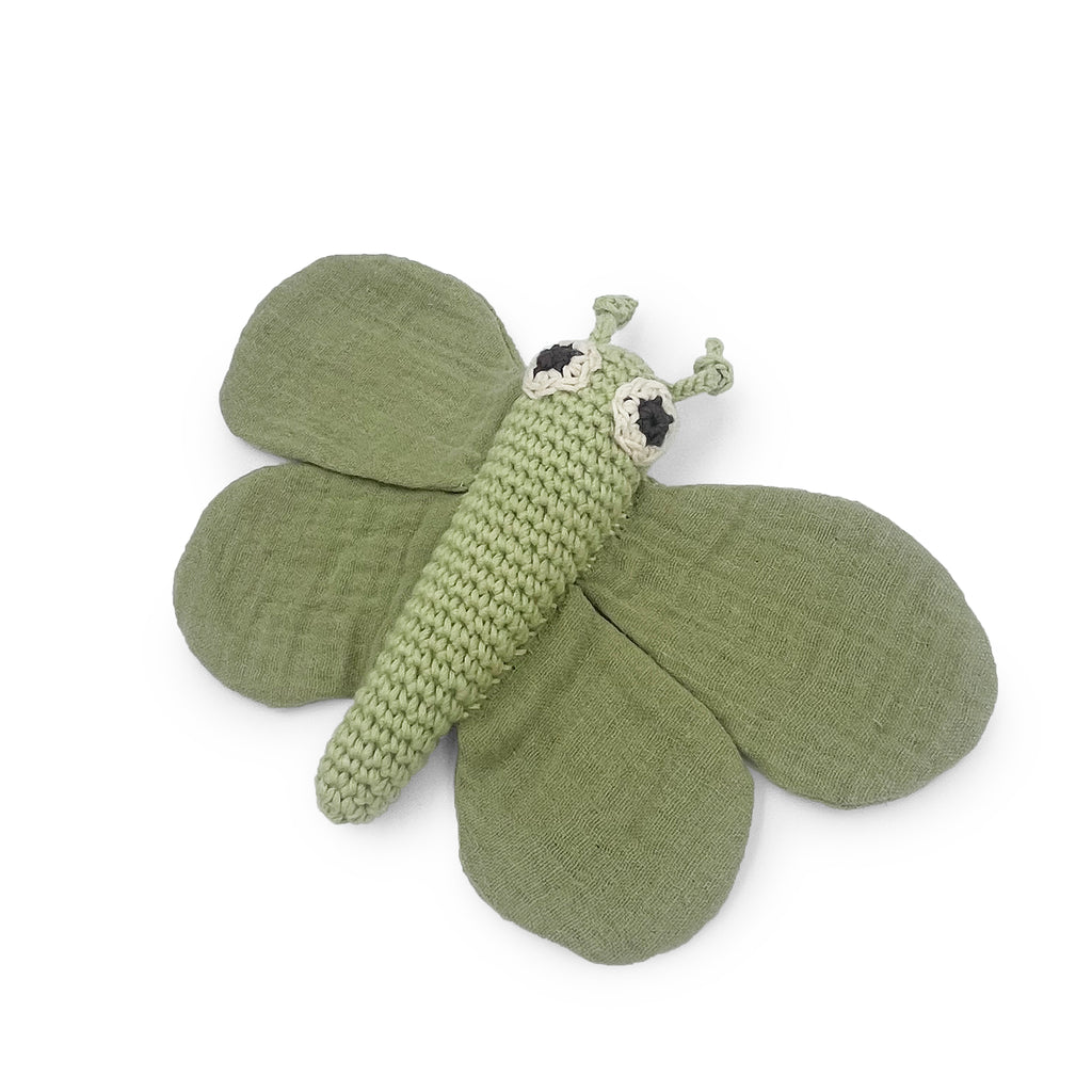 hochet pour bébé en crochet papillon vert