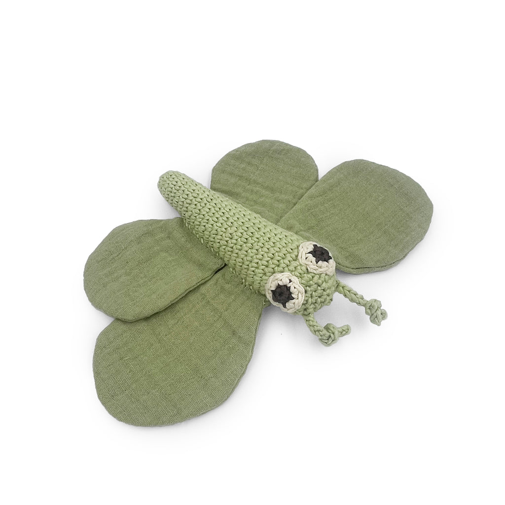 hochet pour bébé en crochet papillon vert