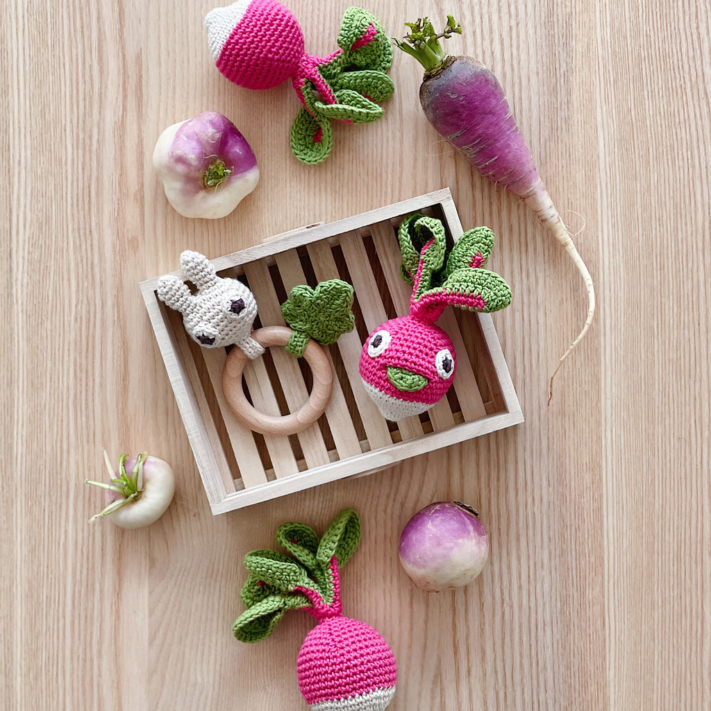Radish Rattle 100% organic cotton