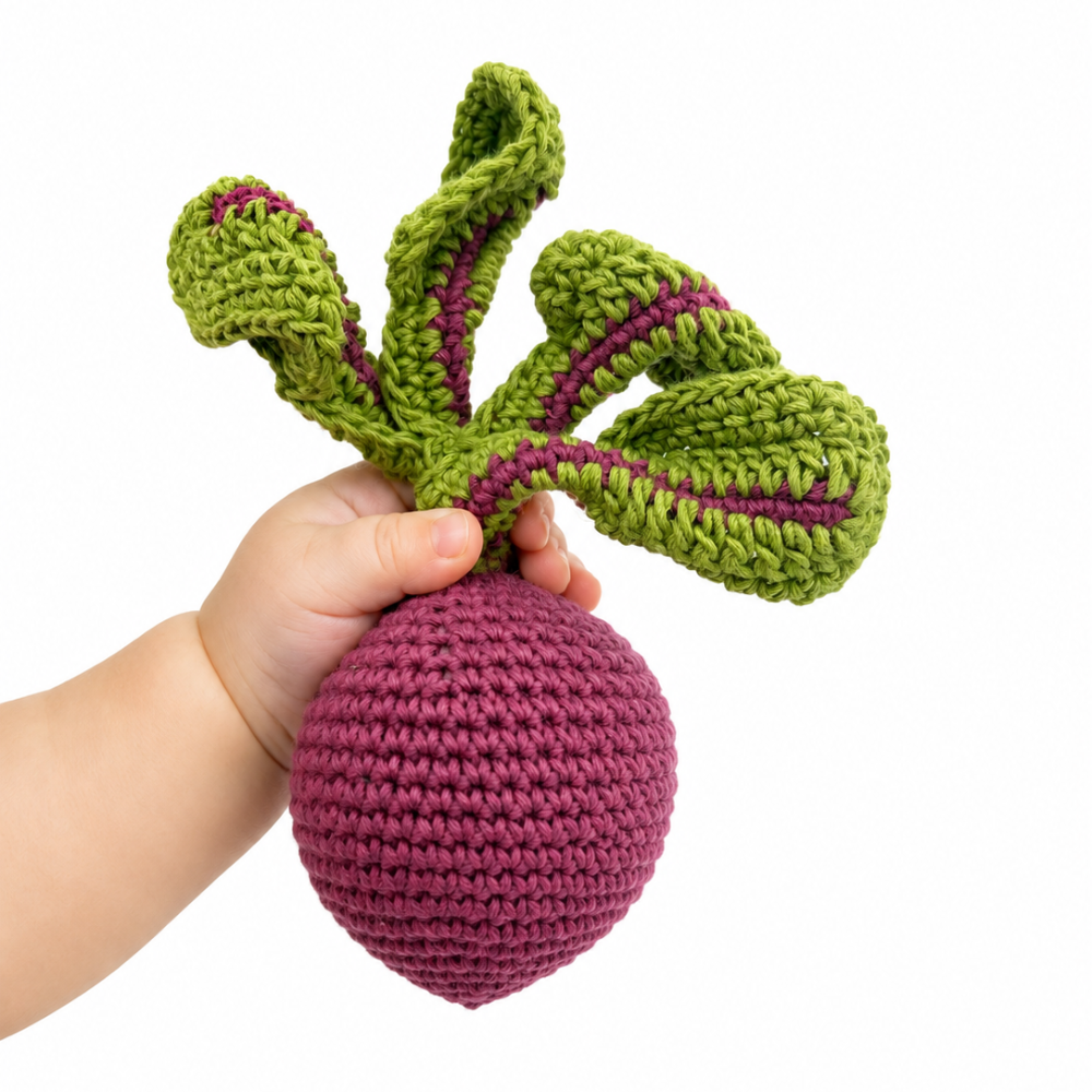 myum-crochet-toy-baby-organic-plush-rattle-beetroot-handmade