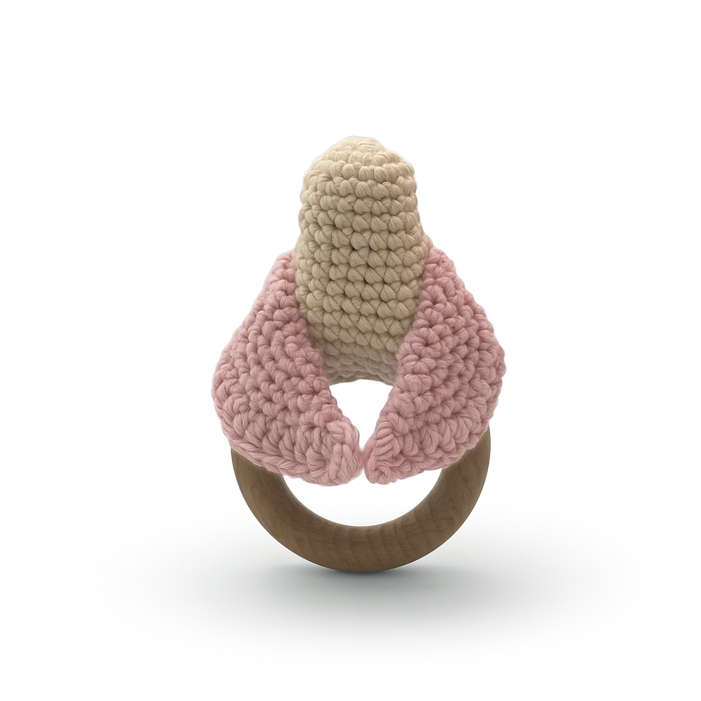 Pink Chickadee Teether 100% organic cotton